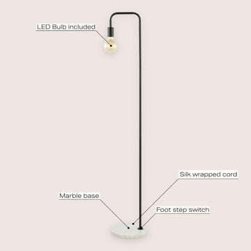 Vega 60" Minimalist Edison Metal/Marble Floor Lamp - JONATHAN Y